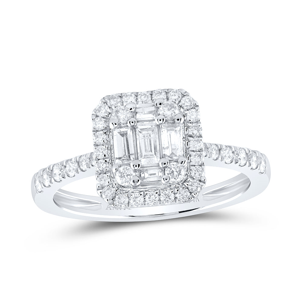 14K White Gold Womens Baguette Diamond Square Cluster Ring 1/2 Cttw, Womens Size: 5-10