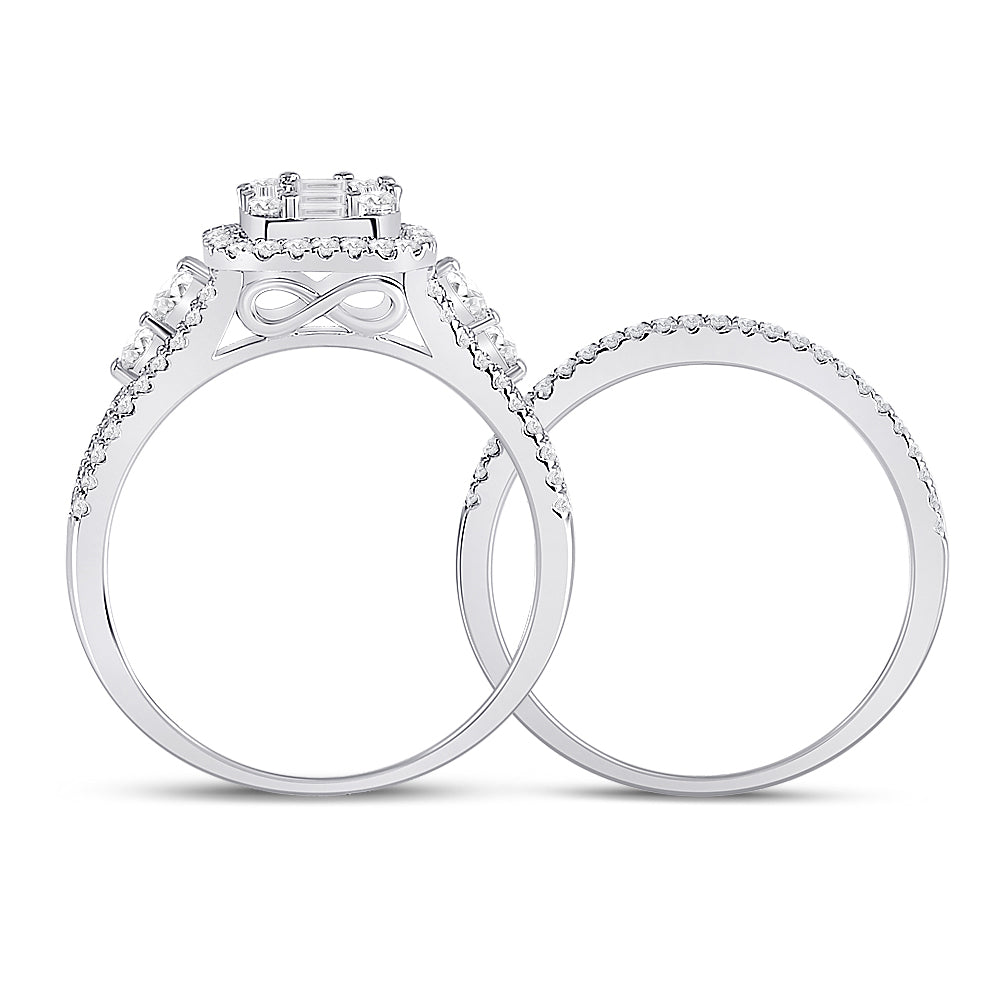 14K White Gold Round Dia Bridal Wedding Band Set 1ctw, Women's Size: 5-10