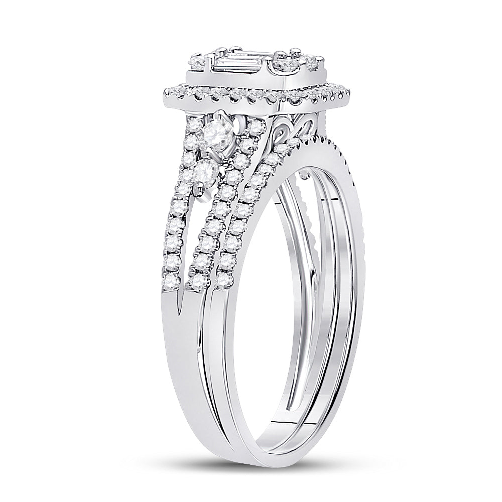 14K White Gold Round Dia Bridal Wedding Band Set 1ctw, Women's Size: 5-10