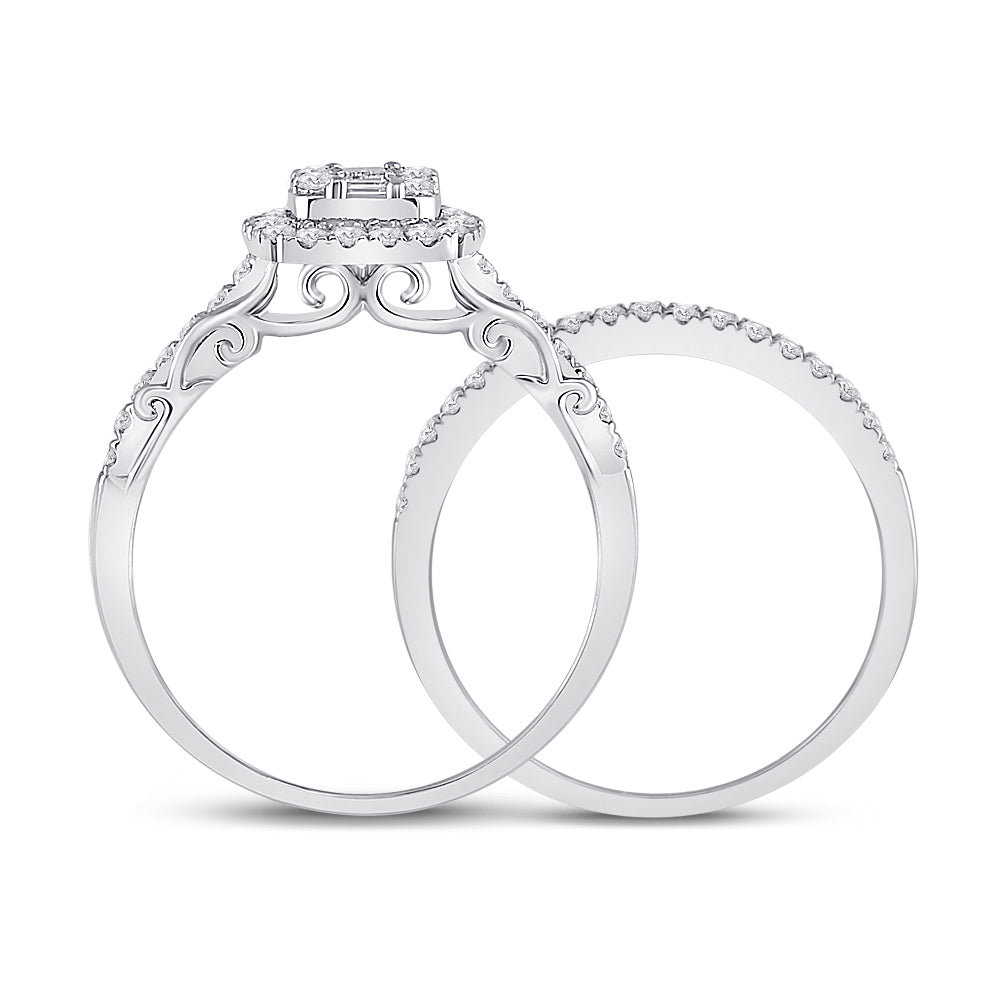 14K White Gold Baguette Diamond Bridal Wedding Ring Band Set 3/4ctw, Womens Size: 5-10