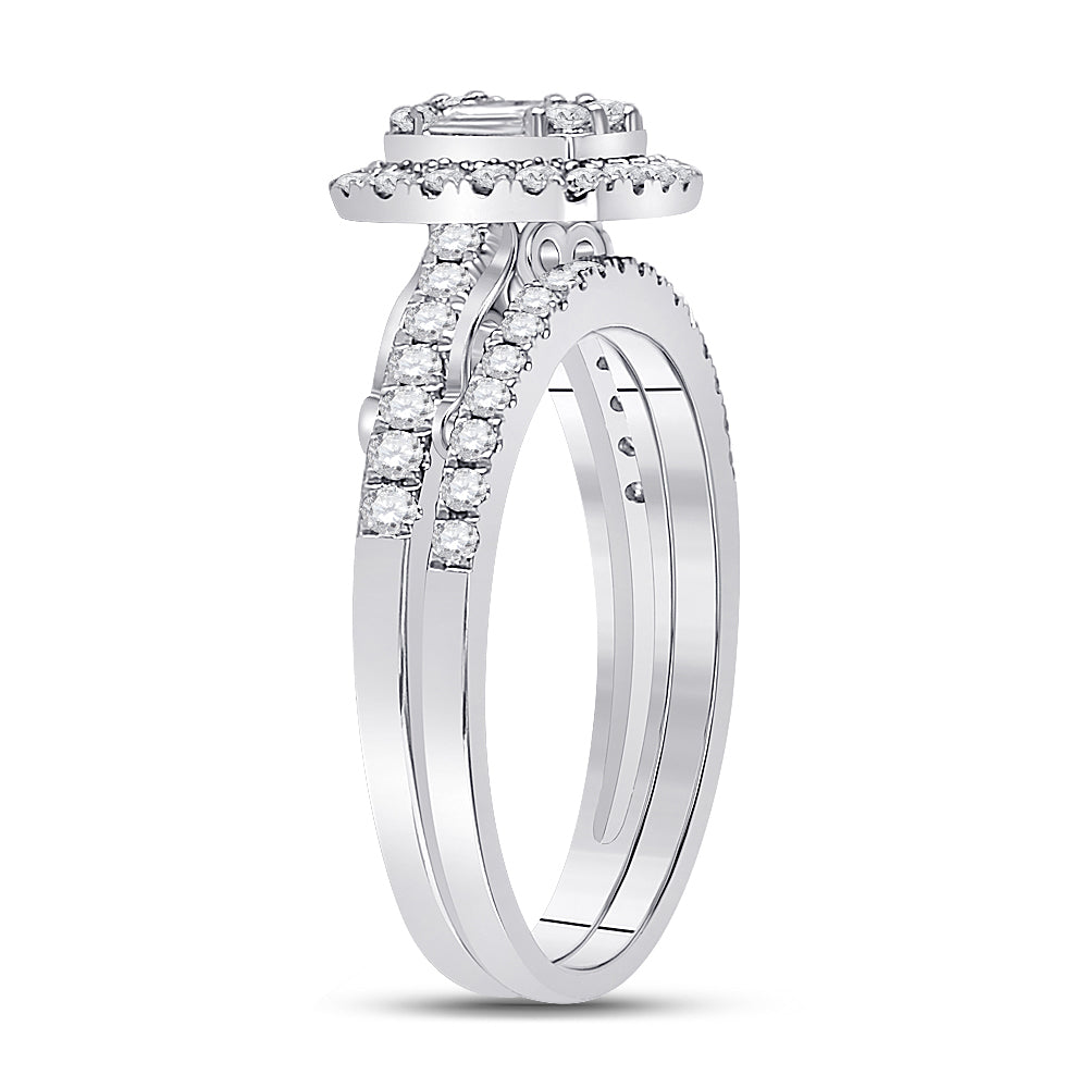 14K White Gold Baguette Diamond Bridal Wedding Ring Band Set 3/4ctw, Womens Size: 5-10