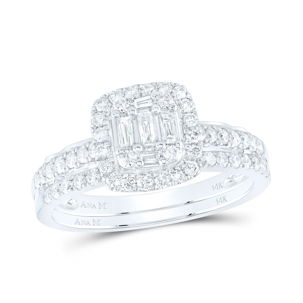 14K White Gold Baguette Diamond Bridal Wedding Ring Band Set 3/4ctw, Womens Size: 5-10