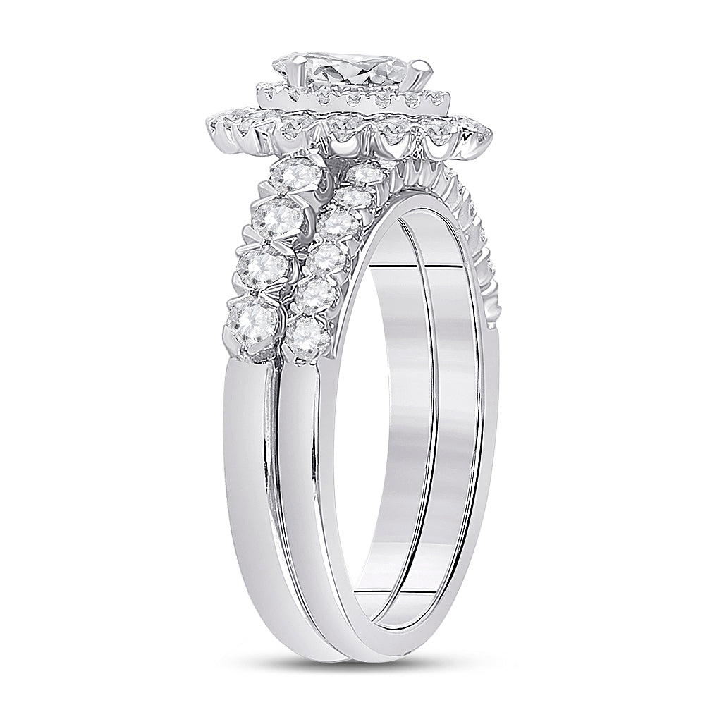 14K White Gold Pear Diamond Halo Bridal Wedding Ring Band Set 1-1/2 Cttw, Womens Size: 5-10