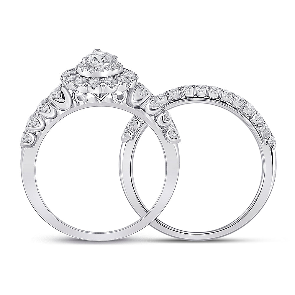 14K White Gold Pear Diamond Halo Bridal Wedding Ring Band Set 1-1/2 Cttw, Womens Size: 5-10