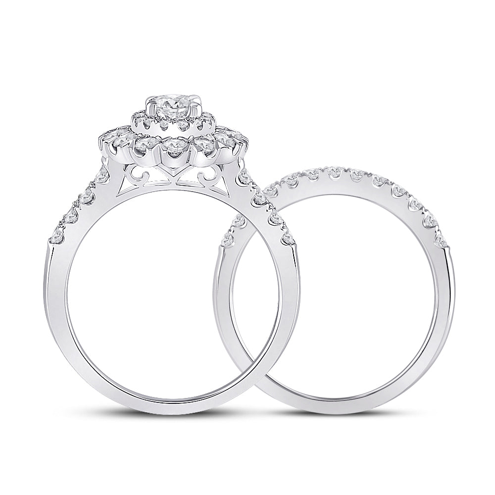 14K White Gold Oval Diamond Bridal Wedding Ring Band Set 1-7/8ctw, Womens Size: 5-10