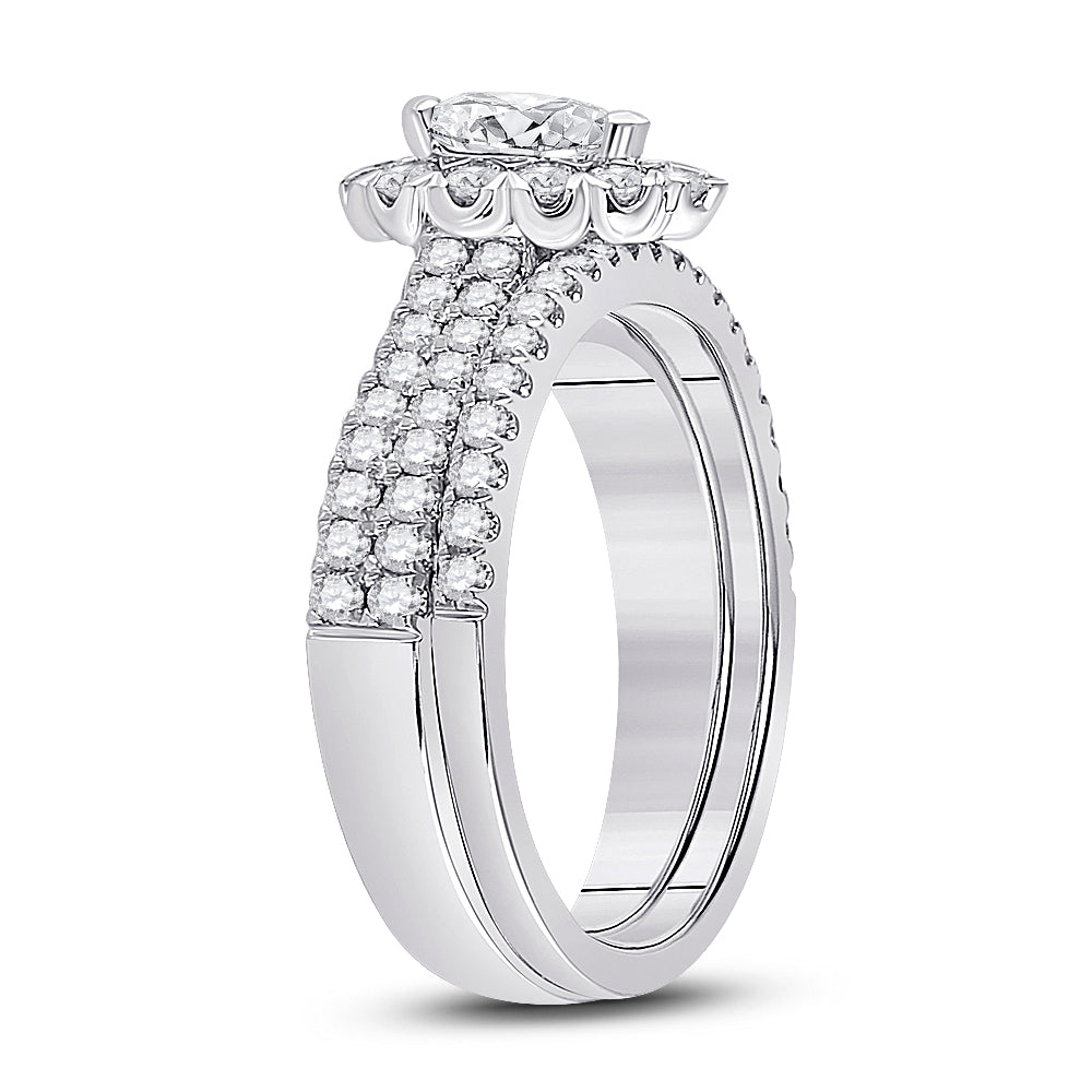14kt White Gold 1 1/2ctw Diamond Ana M 1/2ct-cpear Bridal Sets Single Halo