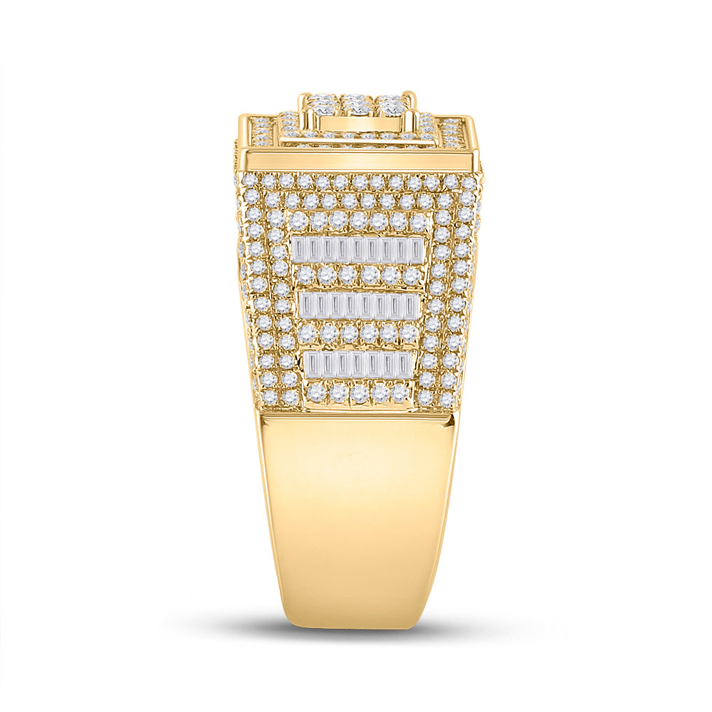 14K Yellow Gold Mens Baguette Diamond Statement Square Ring 2-1/4 Cttw, Mens Size: 7-13