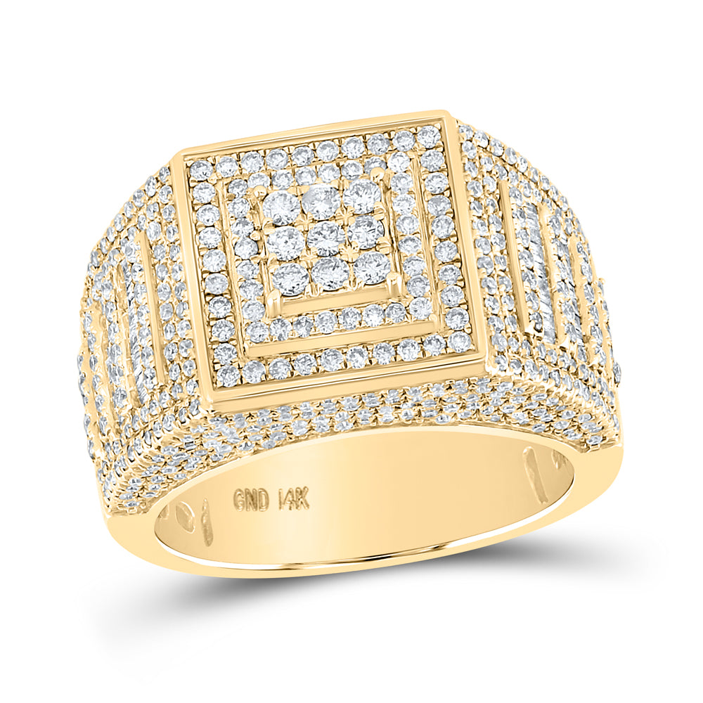 14K Yellow Gold Mens Baguette Diamond Statement Square Ring 2-1/4 Cttw, Mens Size: 7-13