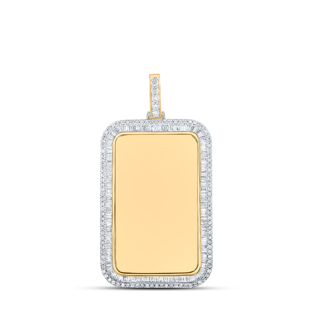 10K Yellow Gold Mens Baguette Diamond Dog Tag Picture Memory Pendant 2 Cttw