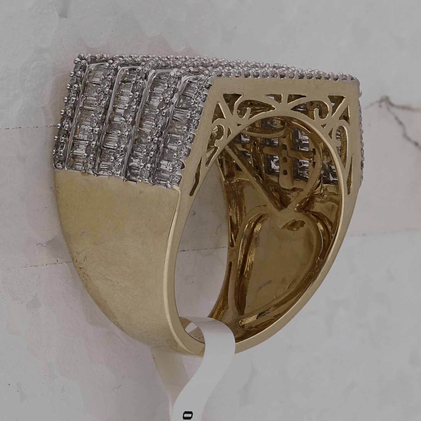 10K Yellow Gold Mens Baguette Diamond Flat Top Fashion Ring 3 Cttw, Mens Size: 7-13