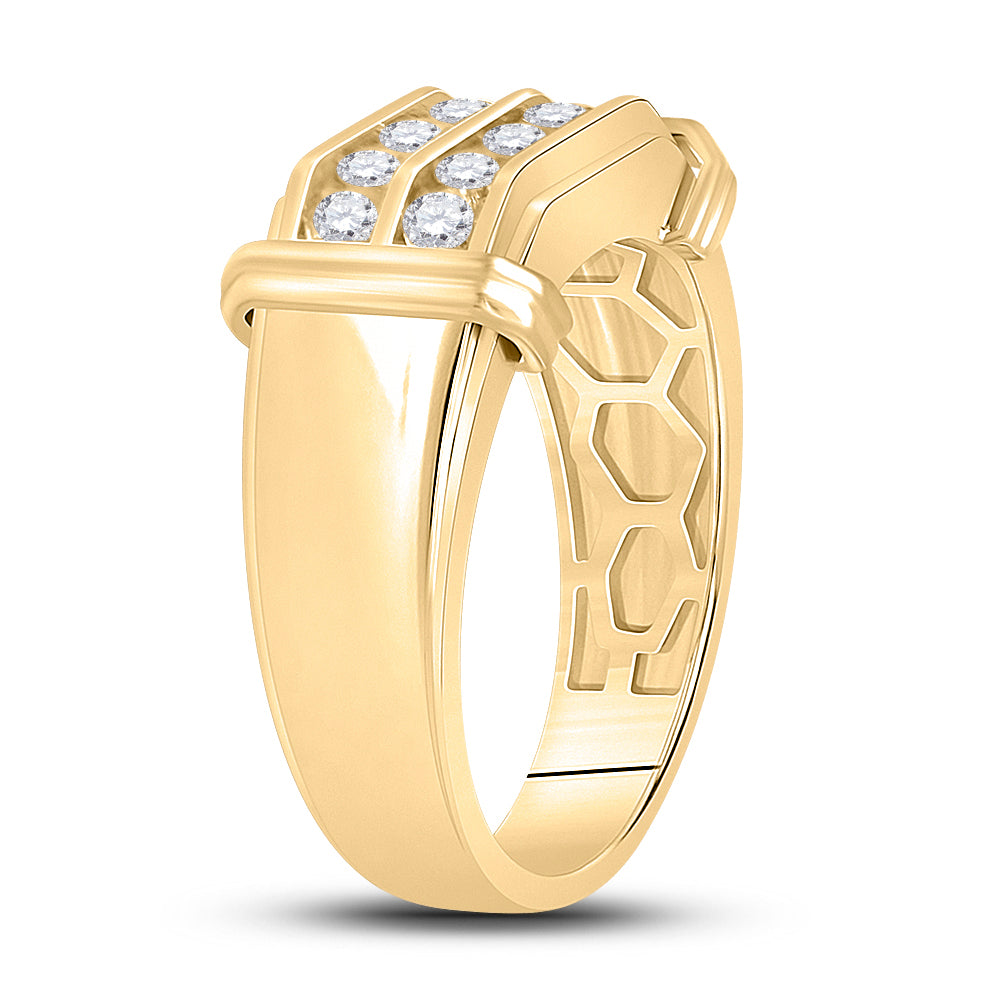10K Yellow Gold Mens Round Diamond Double Row Band Ring 7/8 Cttw, Mens Size: 7-13