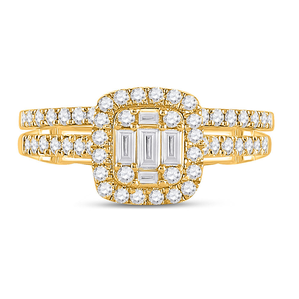 14K Yellow Gold Baguette Diamond Bridal Wedding Ring Band Set 3/4 Cttw, Womens Size: 5-10