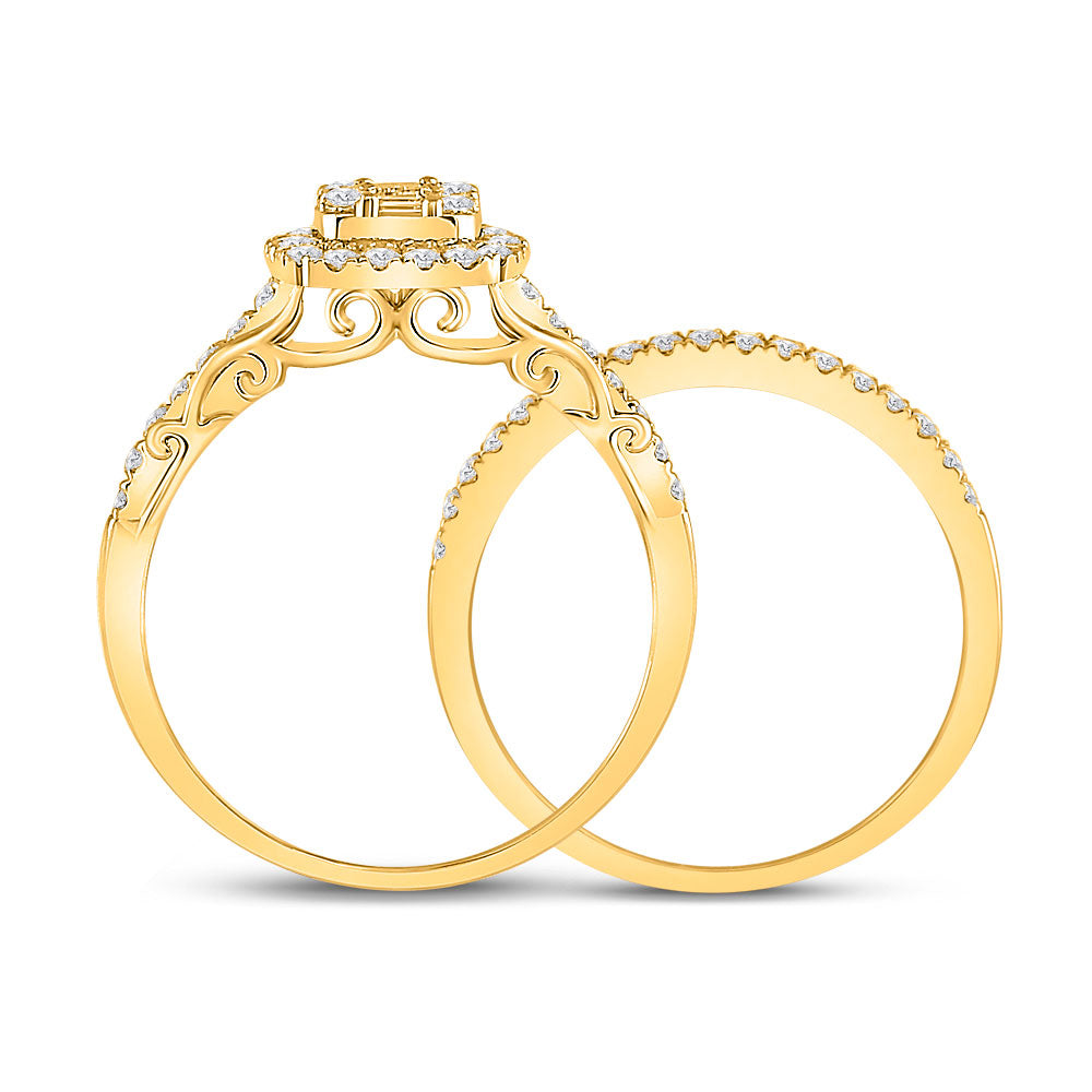 14K Yellow Gold Baguette Diamond Bridal Wedding Ring Band Set 3/4 Cttw, Womens Size: 5-10