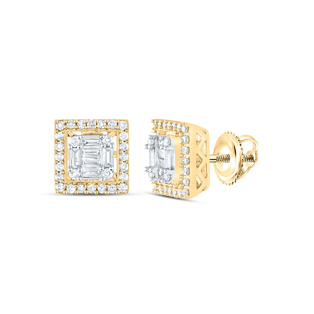 14K Yellow Gold Womens Baguette Diamond Square Earrings 3/8 Cttw, Length: 0.3 In, Width: 0.3 In