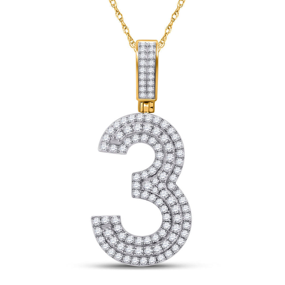 10K Yellow Gold Mens Round Diamond Number Charm Pendant