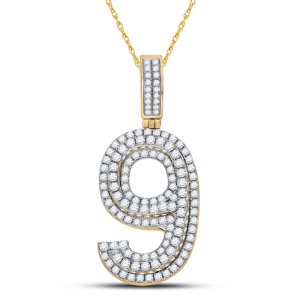 10K Yellow Gold Mens Round Diamond Number Charm Pendant