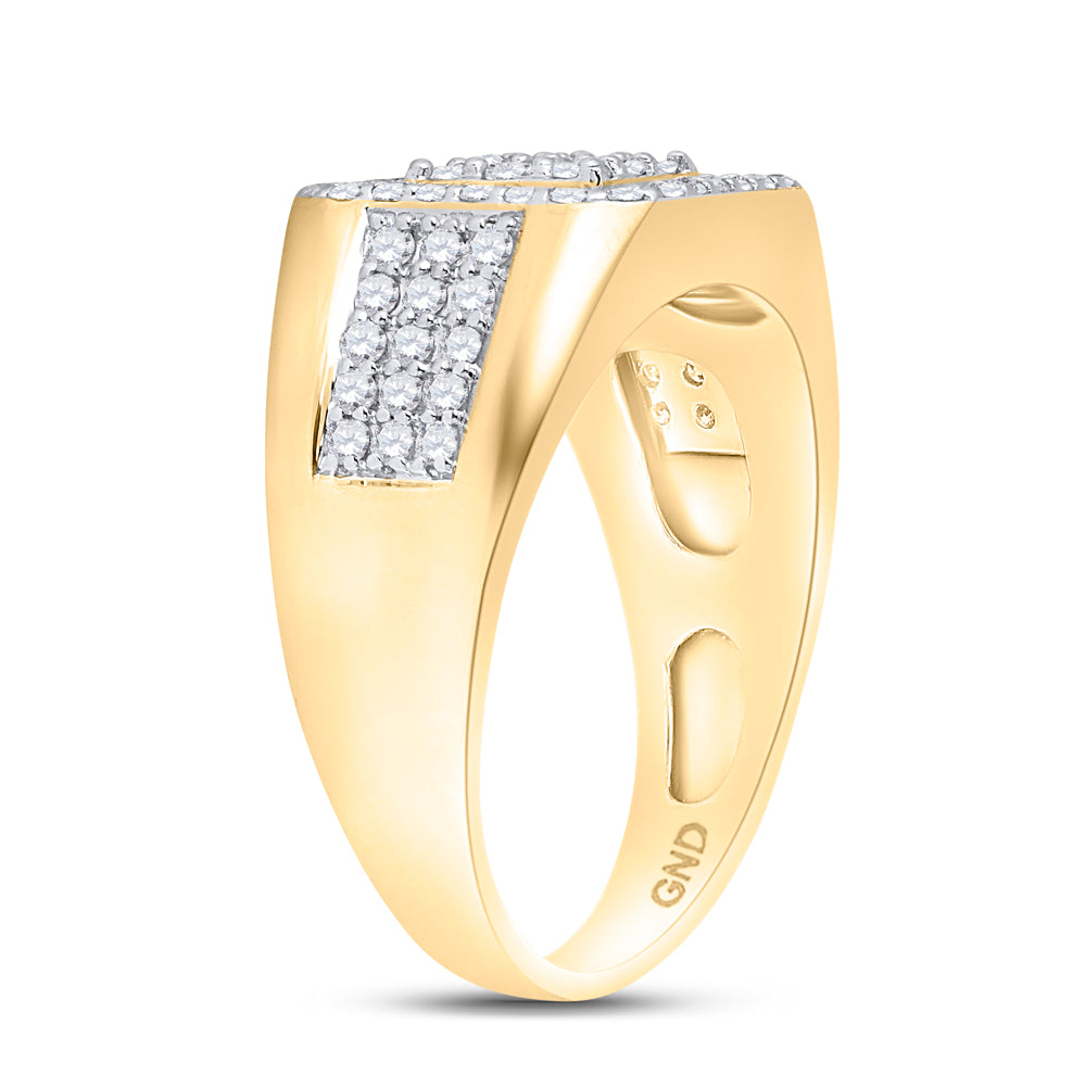 14K Yellow Gold Mens Round Diamond Square Ring 1-1/4 Cttw, Mens Size: 7-13