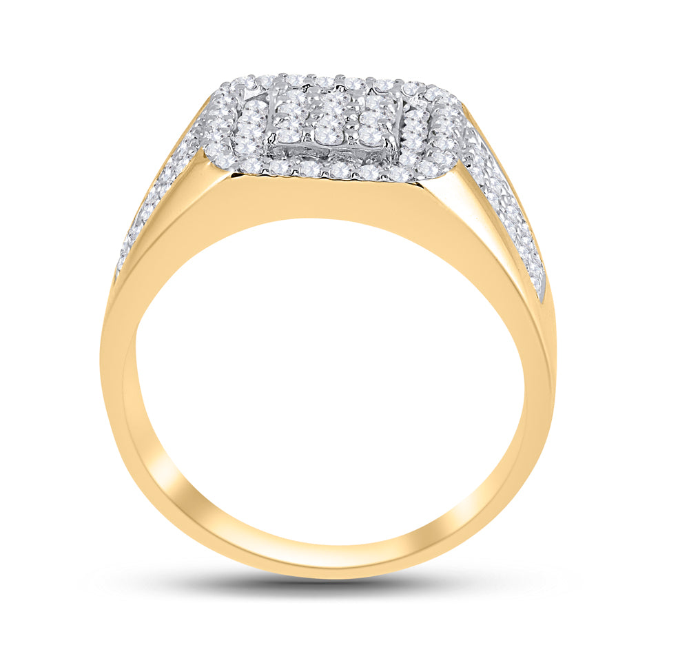 14K Yellow Gold Mens Round Diamond Square Ring 1-1/4 Cttw, Mens Size: 7-13