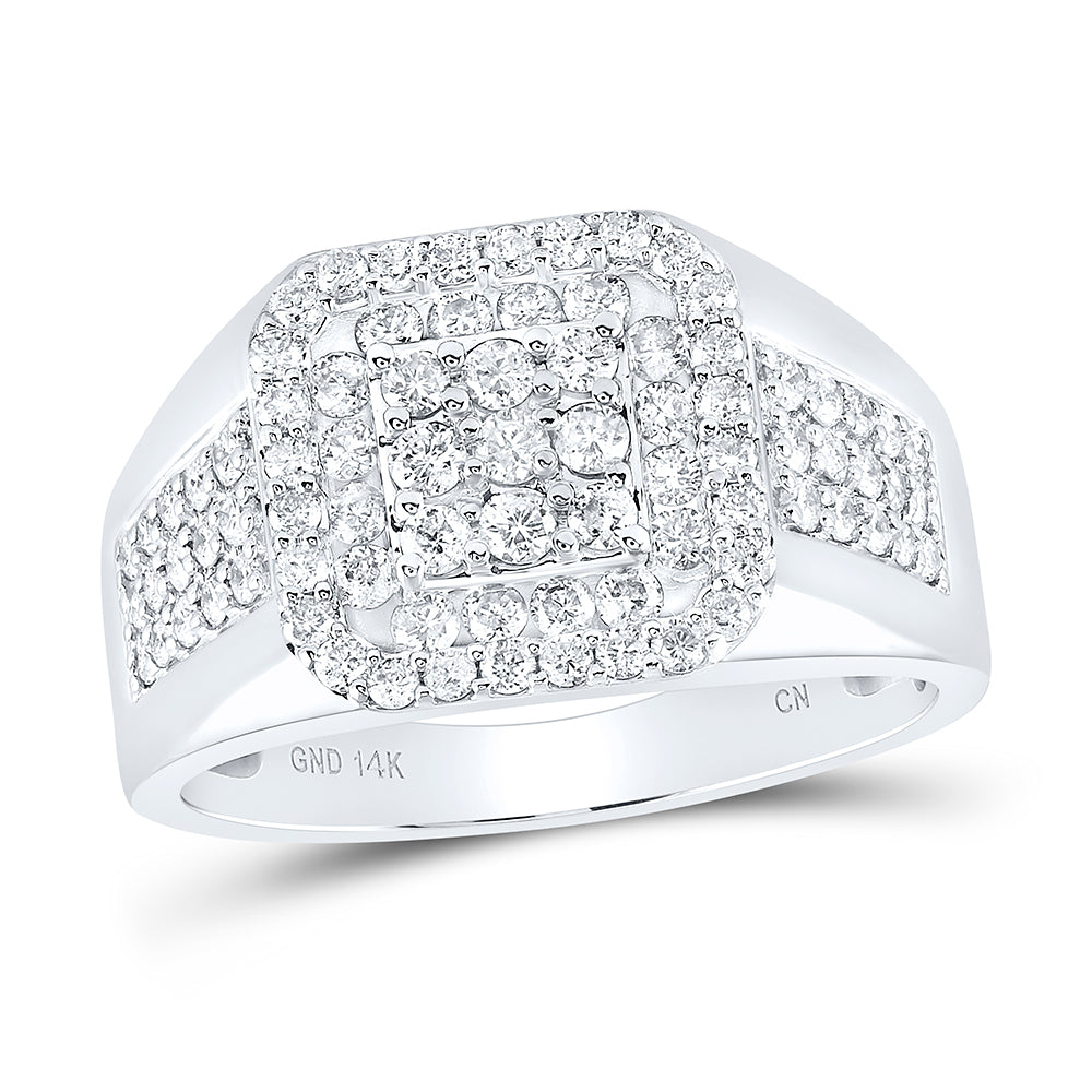 14K White Gold Mens Round Diamond Square Ring 1-1/4 Cttw, Mens Size: 7-13