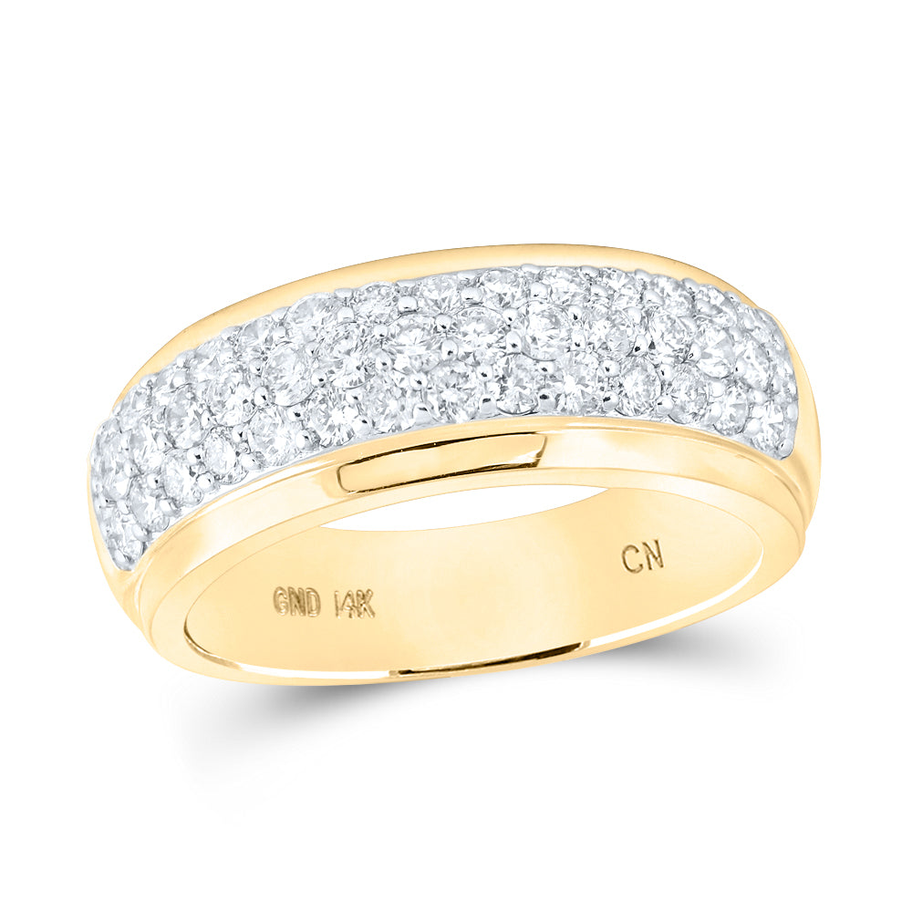 14K Yellow Gold Mens Round Diamond Pave Band Ring 1-1/2 Cttw, Mens Size: 7-13