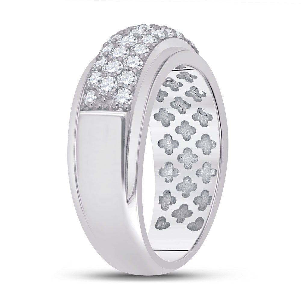 14K White Gold Mens Round Diamond Pave Band Ring 1-1/2 Cttw, Mens Size: 7-13