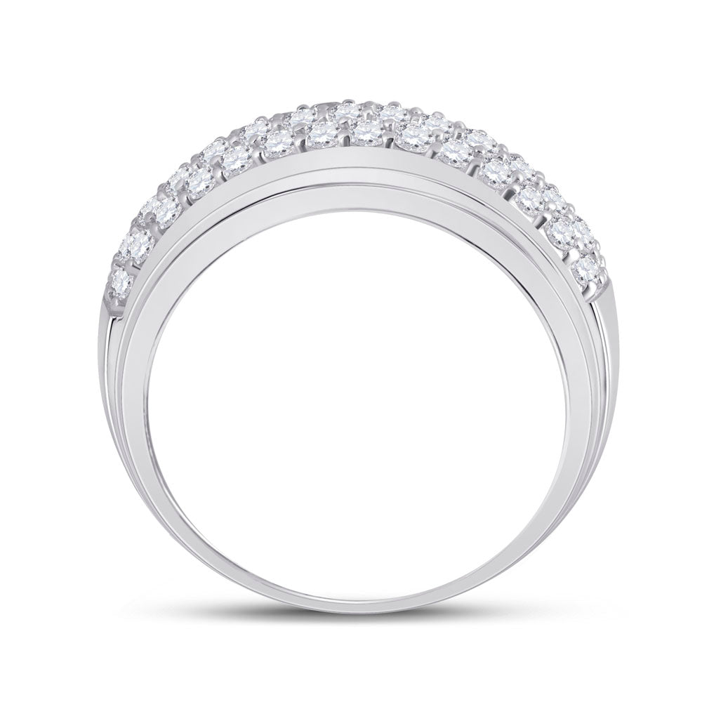 14K White Gold Mens Round Diamond Pave Band Ring 1-1/2 Cttw, Mens Size: 7-13