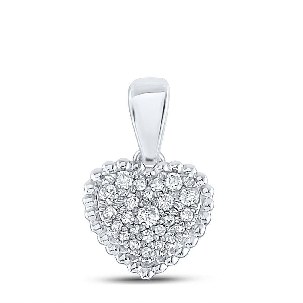 10K White Gold Womens Round Diamond Heart Pendant 1/8 Cttw, Length: 0.58 In, Width: 0.37 In