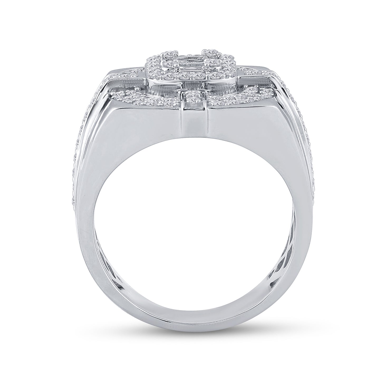 14K White Gold Mens Baguette Diamond Square Ring 1 Cttw, Mens Size: 7-13