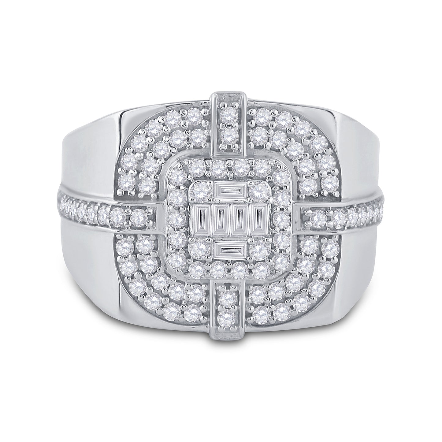 14K White Gold Mens Baguette Diamond Square Ring 1 Cttw, Mens Size: 7-13