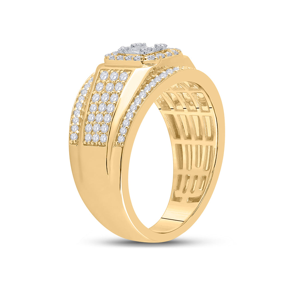 14K Yellow Gold Mens Baguette Diamond Square Cluster Ring 1 Cttw, Mens Size: 7-13