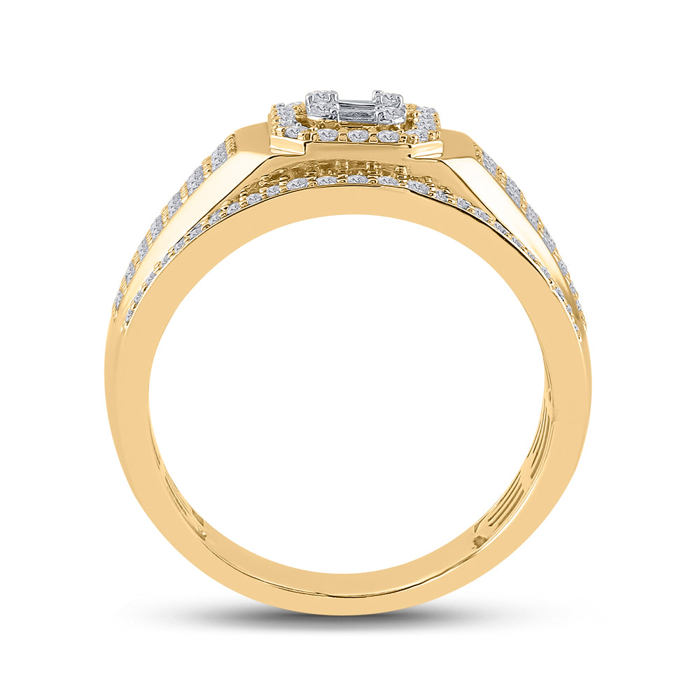 14K Yellow Gold Mens Baguette Diamond Square Cluster Ring 1 Cttw, Mens Size: 7-13
