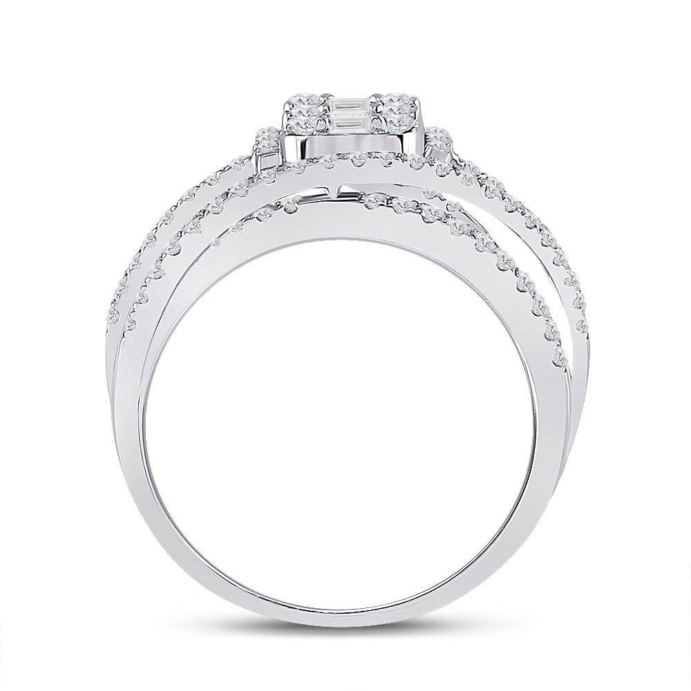 14K White Gold Womens Baguette Diamond Fashion Ring 1 Cttw, Womens Size: 5-10