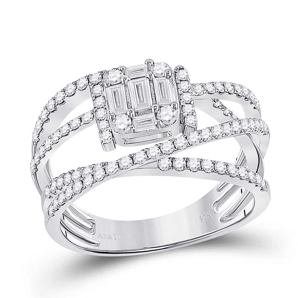 14K White Gold Womens Baguette Diamond Fashion Ring 1 Cttw, Womens Size: 5-10