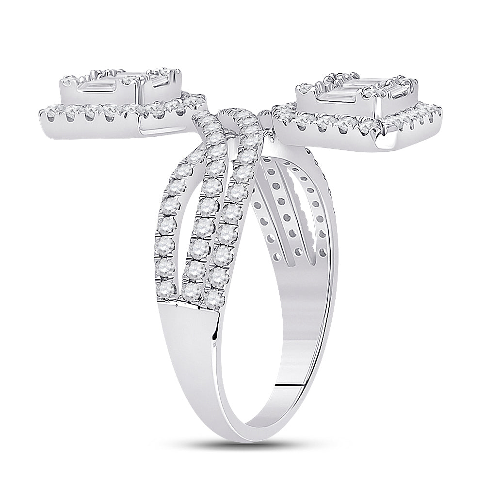 14K White Gold Womens Baguette Diamond Fashion Ring 1-1/2 Cttw, Womens Size: 5-10