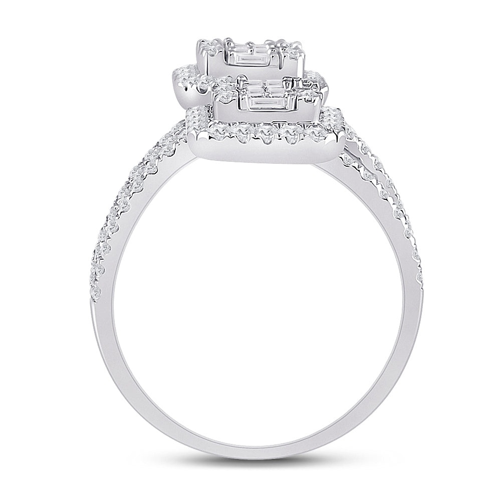 14K White Gold Womens Baguette Diamond Fashion Ring 1-1/2 Cttw, Womens Size: 5-10