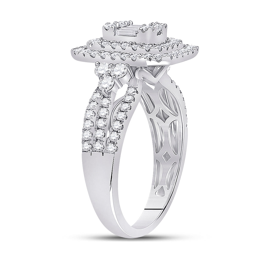 14K White Gold Womens Baguette Round Diamond Cluster Ring 1-1/5 Cttw, Womens Size: 5-10