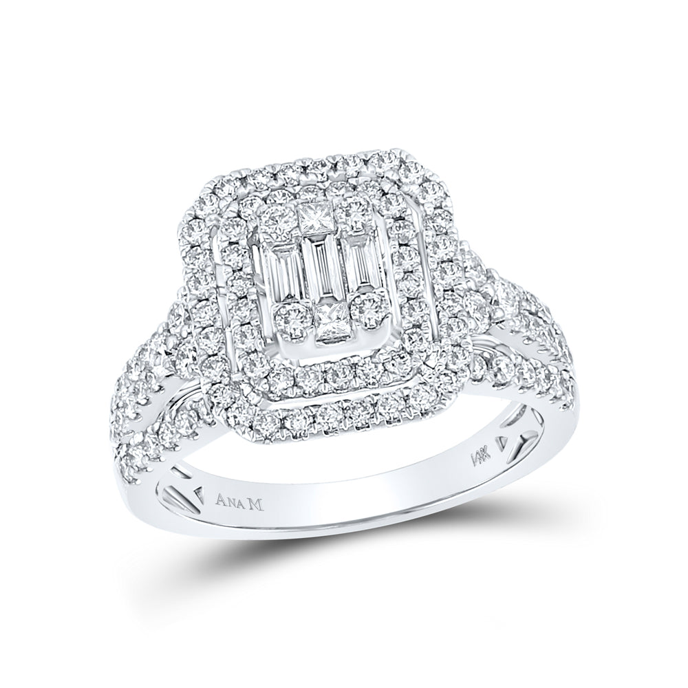 14K White Gold Womens Baguette Round Diamond Cluster Ring 1-1/5 Cttw, Womens Size: 5-10
