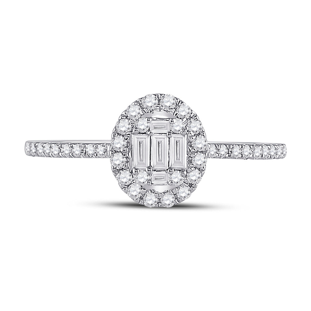 14K White Gold Womens Baguette Diamond Oval Cluster Ring 1/3 Cttw, Womens Size: 5-10