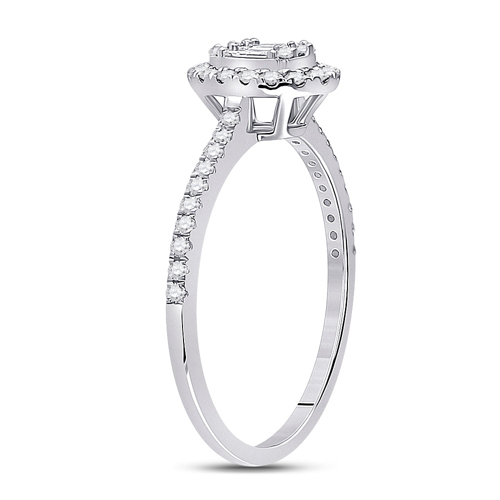 14K White Gold Womens Baguette Diamond Oval Cluster Ring 1/3 Cttw, Womens Size: 5-10