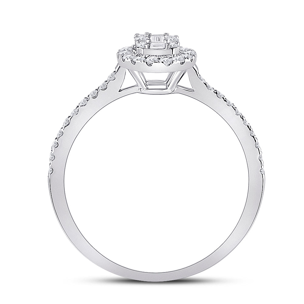 14K White Gold Womens Baguette Diamond Oval Cluster Ring 1/3 Cttw, Womens Size: 5-10
