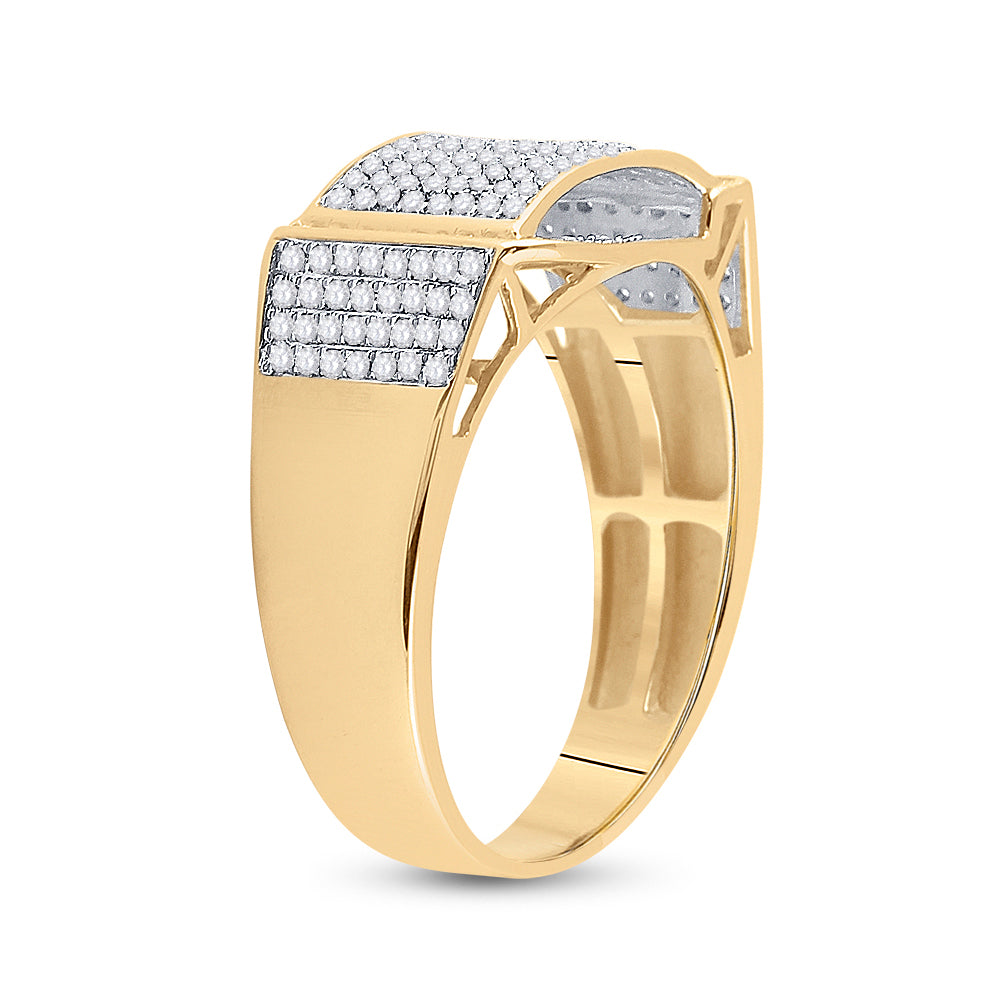 10K Yellow Gold Mens Round Diamond Fashion Ring 1/2 Cttw, Mens Size: 7-13