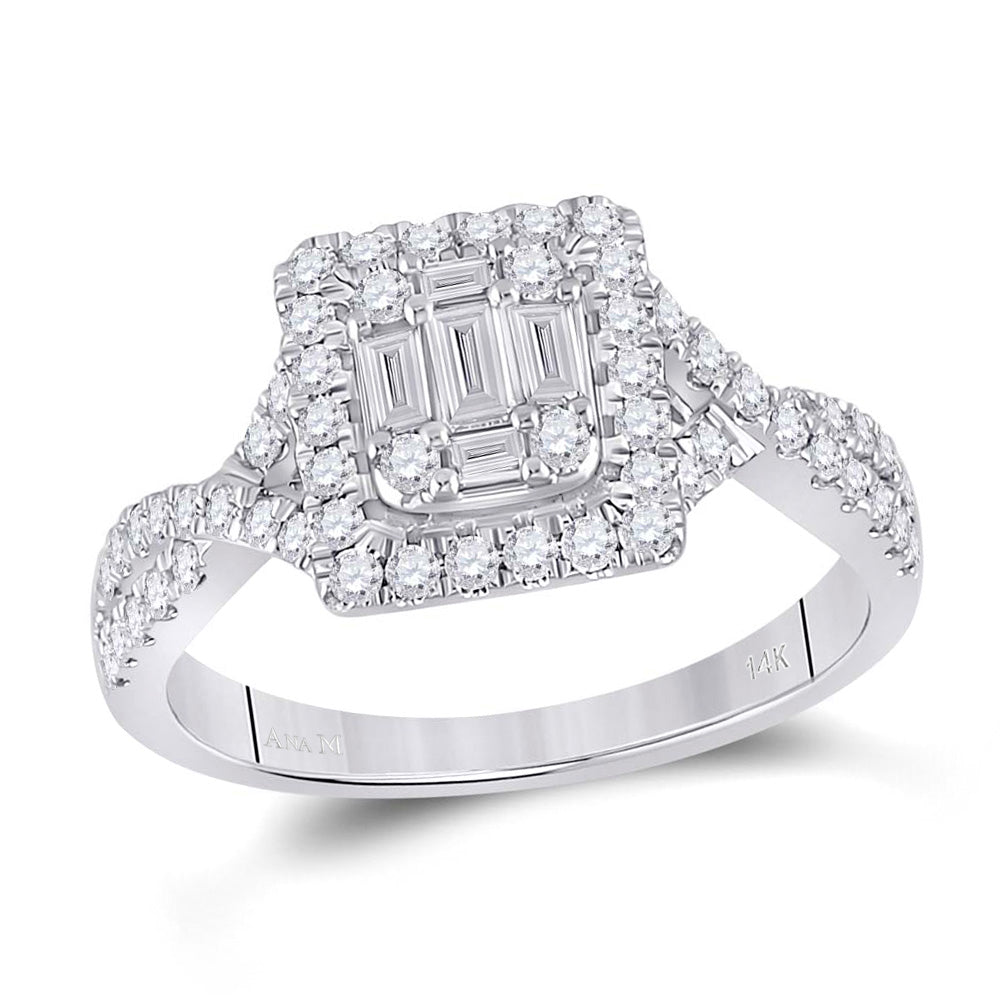 14K White Gold Womens Baguette Diamond Square Ring 5/8 Cttw, Womens Size: 5-10