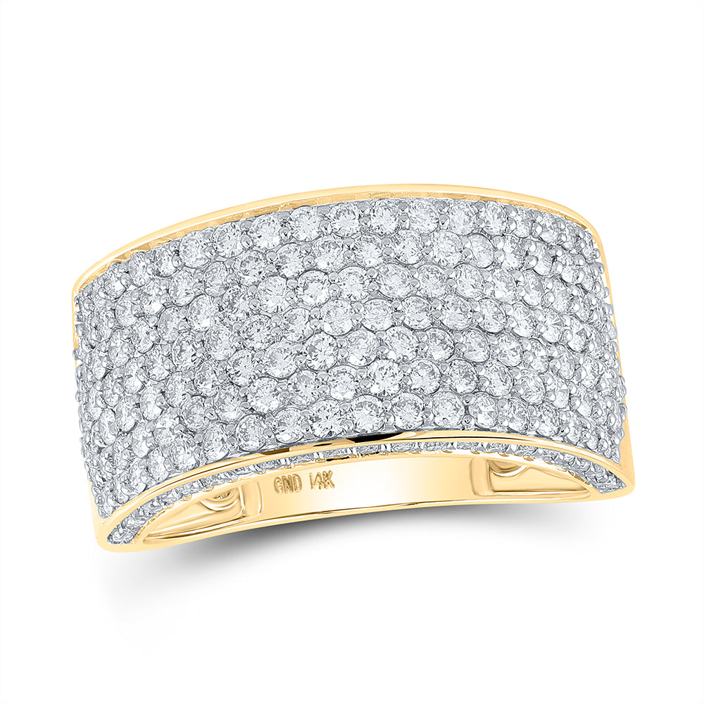 14K Yellow Gold Mens Round Diamond Pave Band Ring 3-1/5 Cttw, Mens Size: 7-13