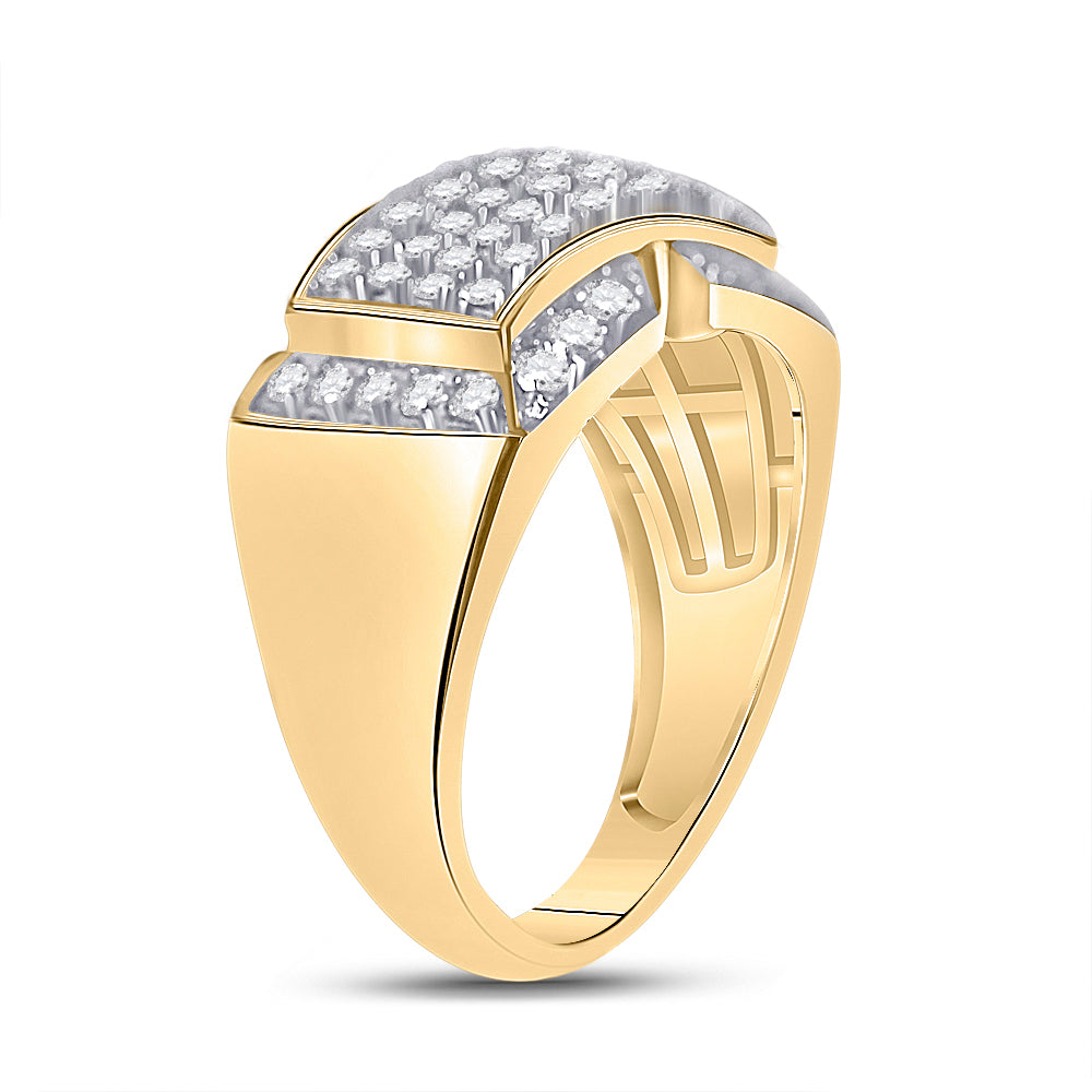 10K Yellow Gold Mens Round Diamond Fashion Ring 1 Cttw, Mens Size: 7-13