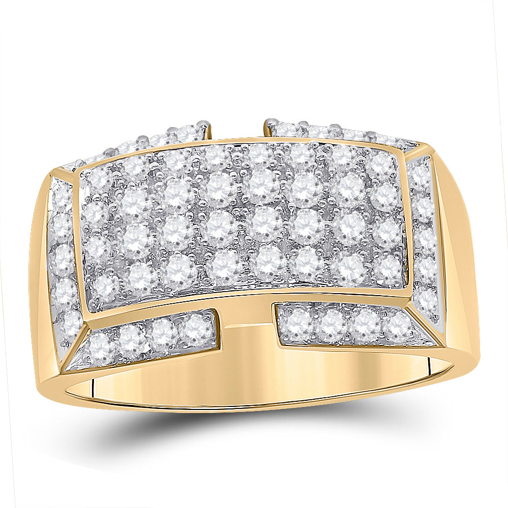 10K Yellow Gold Mens Round Diamond Fashion Ring 1 Cttw, Mens Size: 7-13