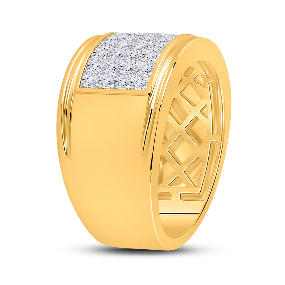 14K Yellow Gold 2 5/8 Ct Diamond Invisible Fashion Mens Band, Mens Size: 8-12