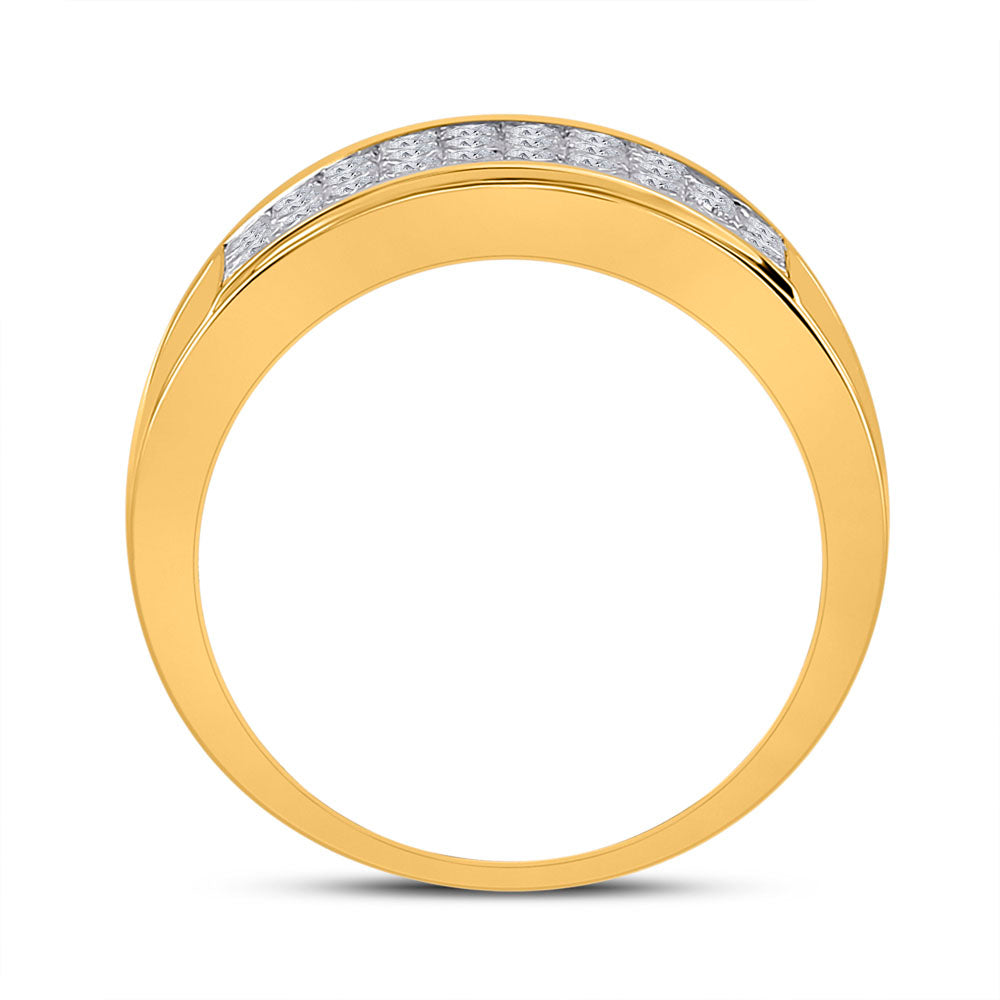 14K Yellow Gold 2 5/8 Ct Diamond Invisible Fashion Mens Band, Mens Size: 8-12