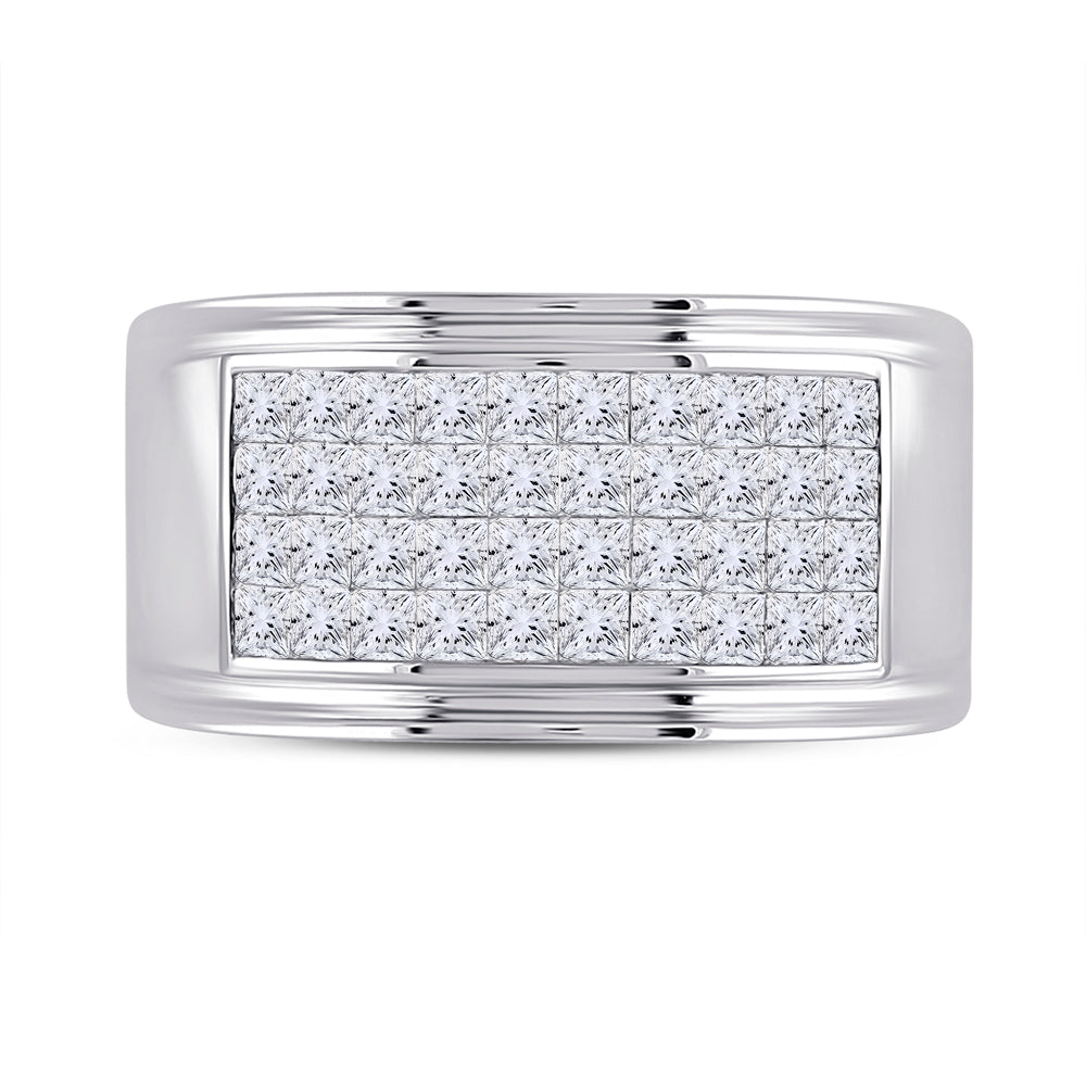 14kt White Gold 2 5/8 Cttw Diamond Invisible Fashion Mens Band, Men Size: 8-12