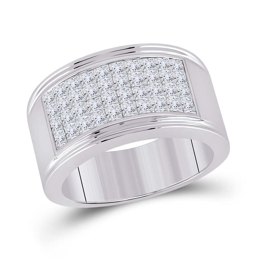 14kt White Gold 2 5/8 Cttw Diamond Invisible Fashion Mens Band, Men Size: 8-12