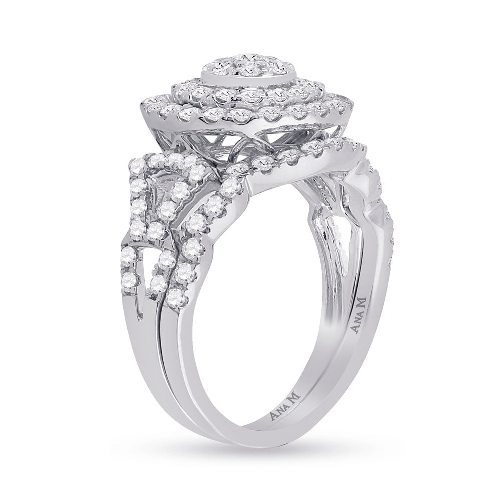 14K White Gold Round Diamond Bridal Wedding Ring Band Set 1-1/3 Cttw, Womens Size: 5-10